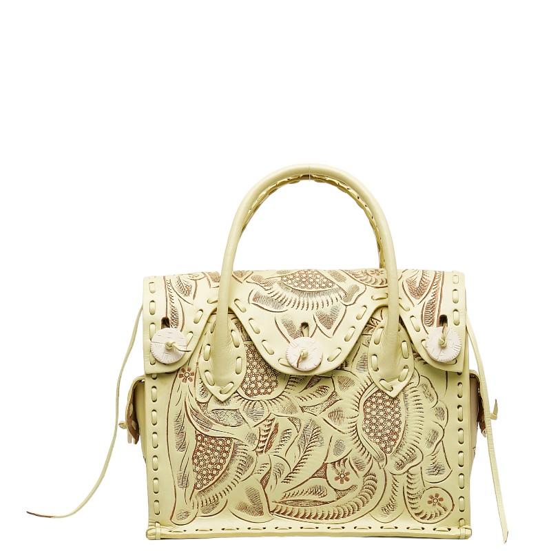 グレースコンチネンタル カービングトライブス マエストラS ハンドバッグ イエロー レザー レディース GRACE CONTINENTAL 【中古】 GRACE CONTINENTAL（グレースコンチネンタル） カービングトライブス