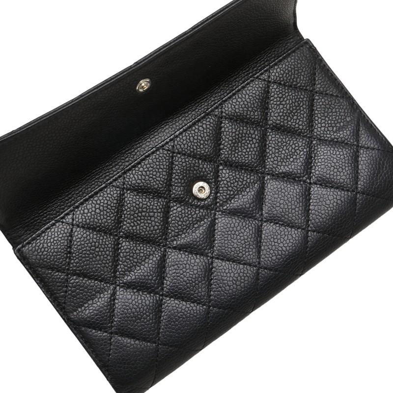 CHANEL シャネル 長財布 Wホック マトラッセ キャビアスキン ココ