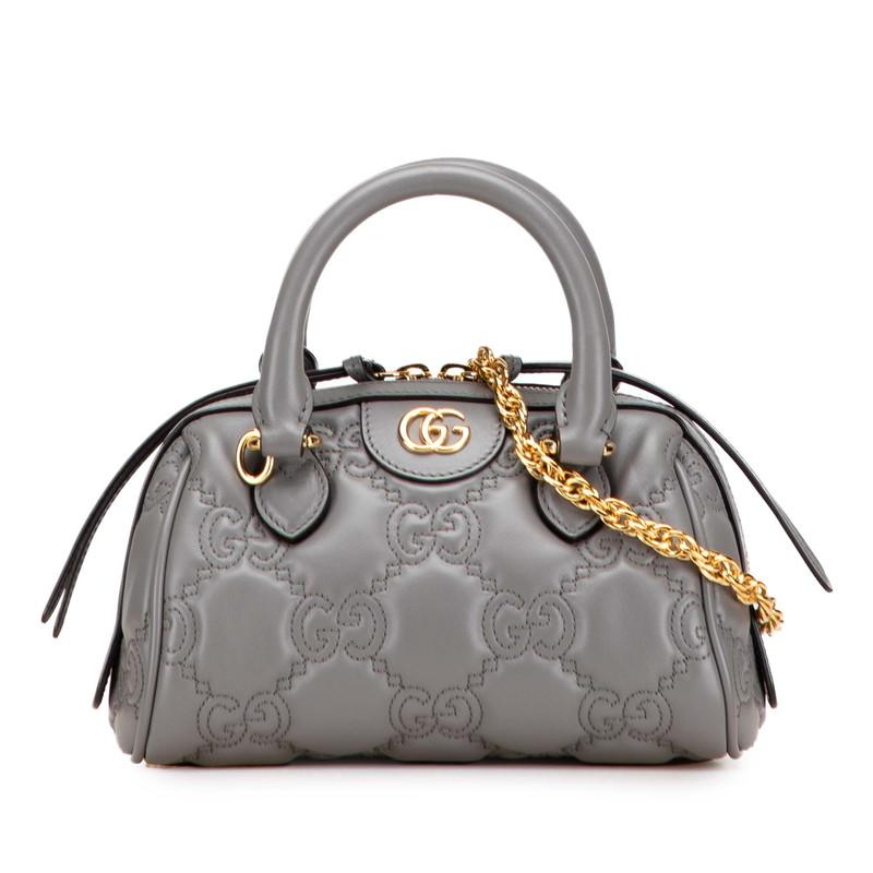 グッチ GGマトラッセ キルティング ミニボストンバッグ ショルダーバッグ 2WAY 702251 グレー レザー レディース GUCCI 【中古】 GUCCI（グッチ） GGマトラッセ キルティング ミニボストンバッグ