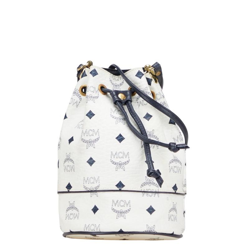 MCM ホワイト ネイビー ショルダーバッグ