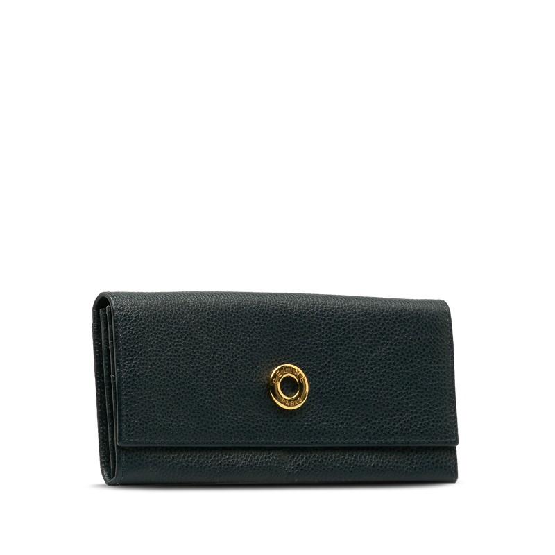 CELINE（セリーヌ） サークル ロゴ 長財布 ネイビー レザー レディース