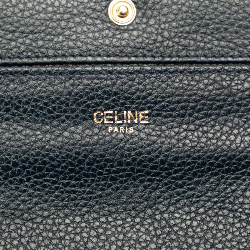 CELINE（セリーヌ） サークル ロゴ 長財布 ネイビー レザー レディース
