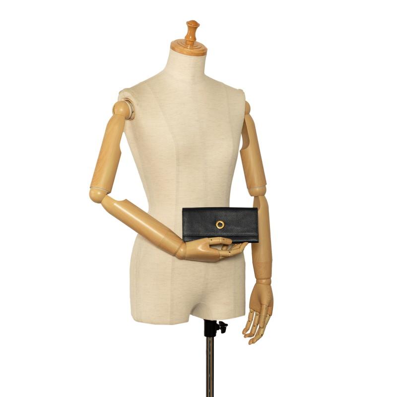 CELINE（セリーヌ） サークル ロゴ 長財布 ネイビー レザー レディース
