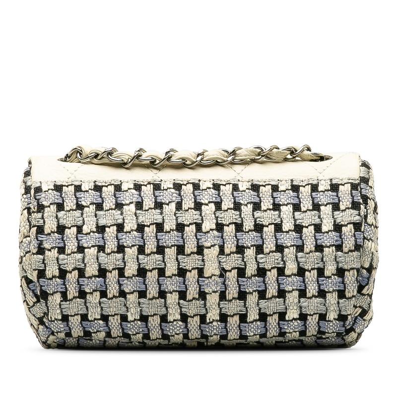 シャネル ワイルドステッチ ココマーク ツイード シルバー金具 チェーン ショルダーバッグ ブルー ホワイト ウール レザー 【中古】 CHANEL（シャネル） ワイルドステッチ ココマーク ツイード シルバー