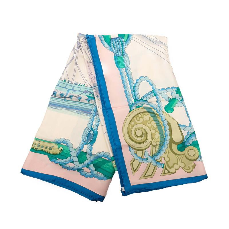 HERMES（エルメス） カレ90 Tribord 帆船 スカーフ ベージュ ブルー