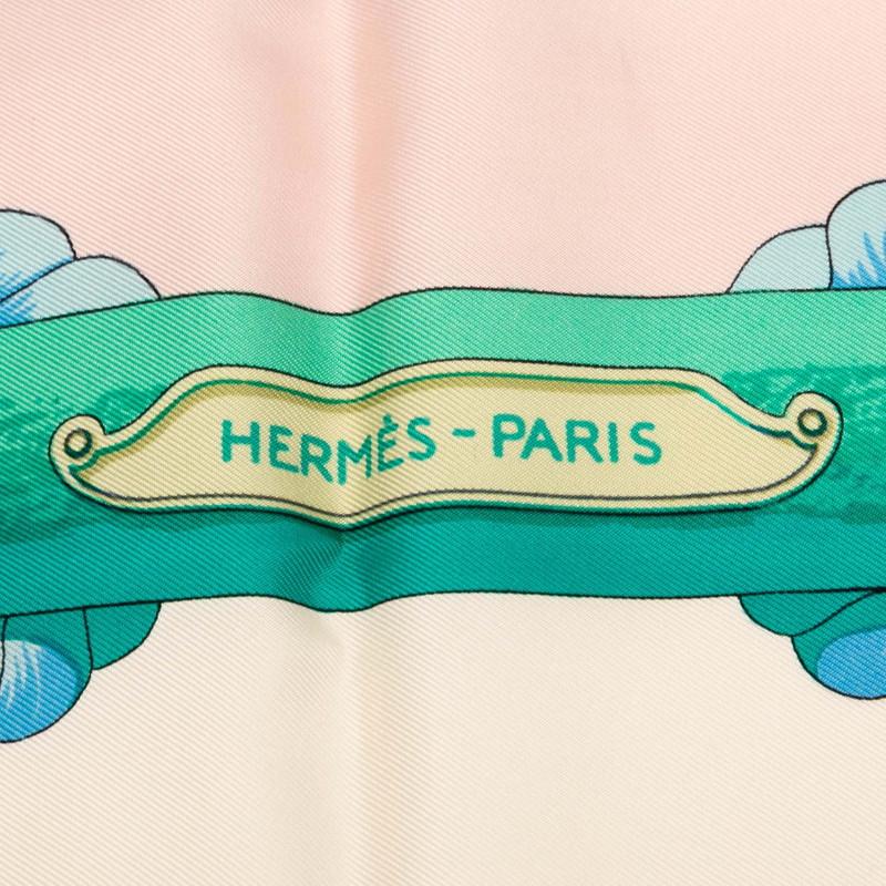 HERMES（エルメス） カレ90 Tribord 帆船 スカーフ ベージュ ブルー