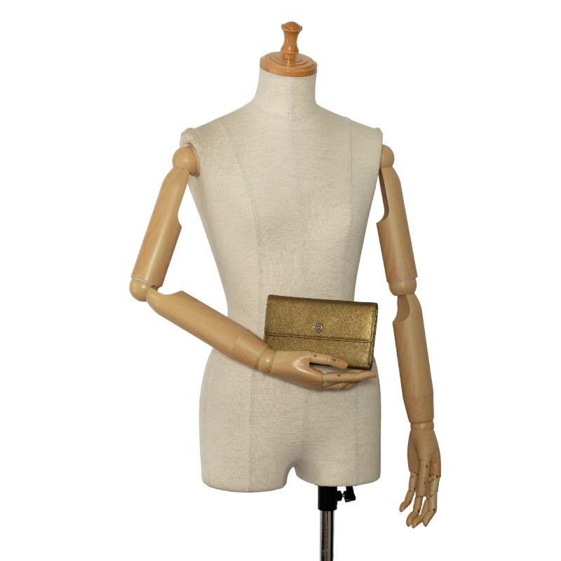 CHANEL シャネル ココマーク 三つ折り財布 長財布 メタリック カーキ  