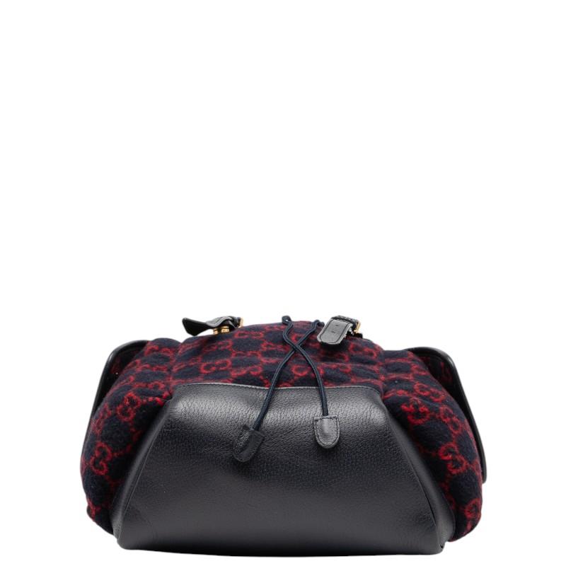 グッチ GGウール リュック バックパック 598184 ネイビー レッド ウール レザー レディース GUCCI 【中古】 GUCCI（グッチ） GGウール リュック バックパック 598184 ネイビー