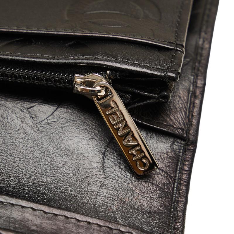 CHANEL カンボンライン ココマーク長財布 極美品】CHANEL ココマーク カンボンライン レザー 長財布 ブラック系