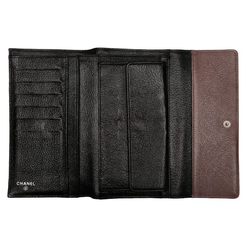 シャネル 三つ折り 長財布 ピンクベージュ ブラック ビコローレ 美品 財布 ココマーク レザー 中古 12番台 CHANEL - シャネル 三つ折り 長財布 ピンクベージュ ブラック