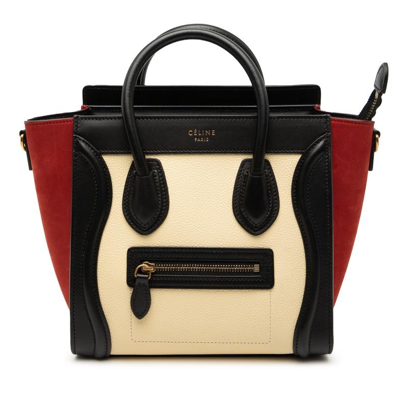 セリーヌ ラゲージ ナノショッパー トリコロール ハンドバッグ ホワイト マルチカラー レザー ヌバック レディース CELINE 【中古】 CELINE（セリーヌ） ラゲージ ナノショッパー トリコロール