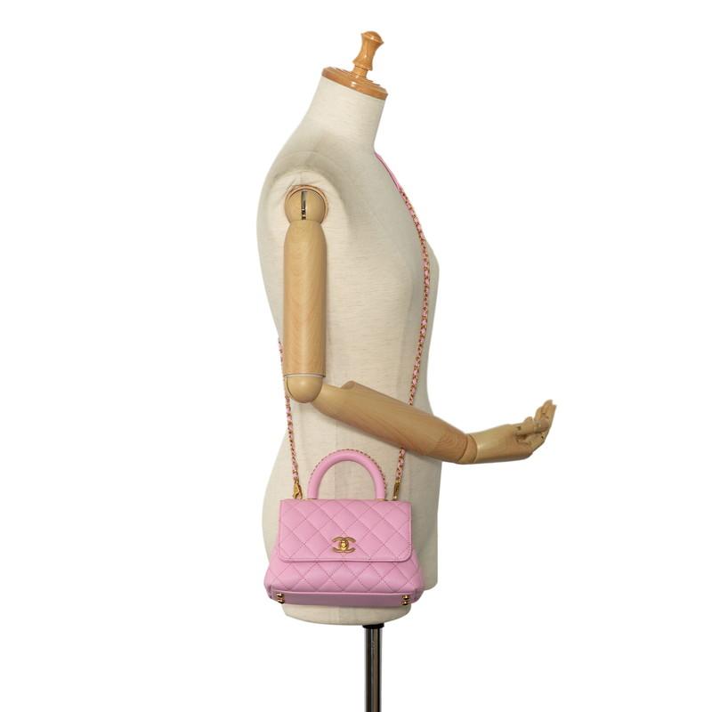 CHANEL ピンク ココハンドルキャビアスキン(本革)バッグ。チェーン付 CHANEL】キャビアスキン☆ココハンドル ピンク 19cm (CHANEL