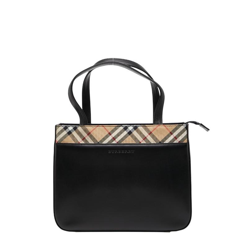 バーバリー ノバチェック ハンドバッグ ブラック ベージュ レザー レディース BURBERRY 【中古】 BURBERRY（バーバリー） ノバチェック ハンドバッグ ブラック ベージュ