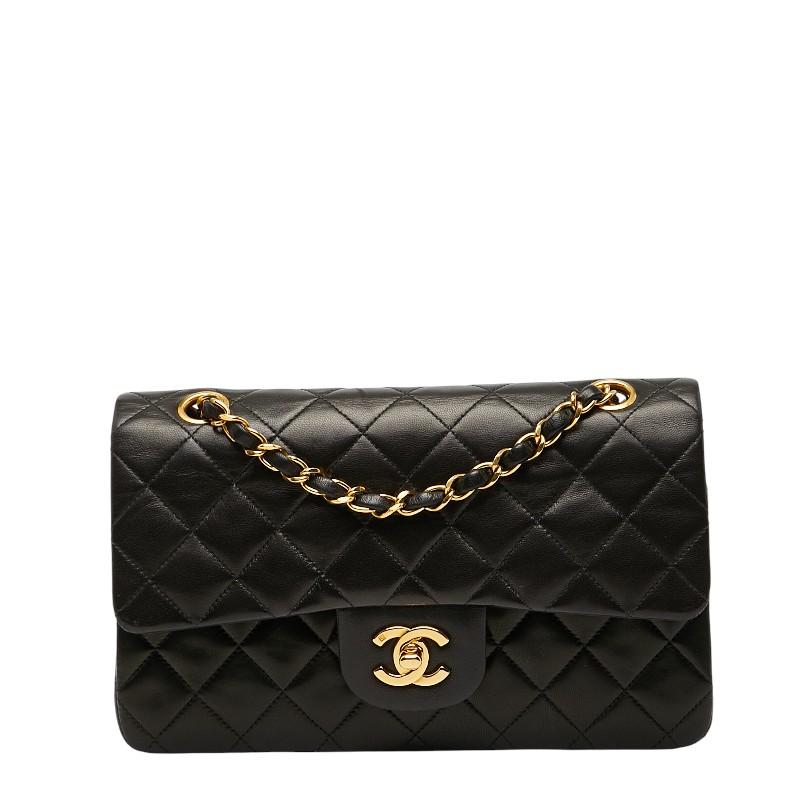 シャネル ココマーク マトラッセ23 ダブルフラップ チェーン ショルダーバッグ ブラック ラムスキン レディース CHANEL 【中古】 CHANEL（シャネル） ココマーク マトラッセ23 ダブルフラップ チェーン