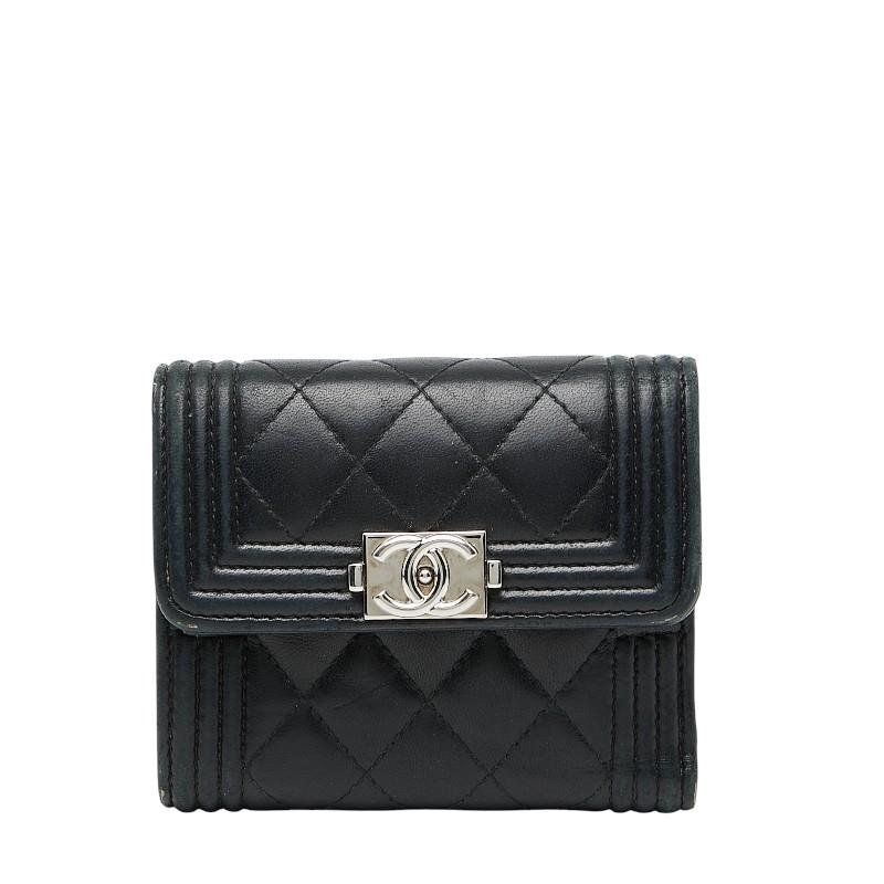 シャネル ココマーク ボーイシャネル 三つ折り財布 ブラック ラムスキン レディース CHANEL 【中古】 CHANEL（シャネル） ココマーク ボーイシャネル 三つ折り財布 ブラック