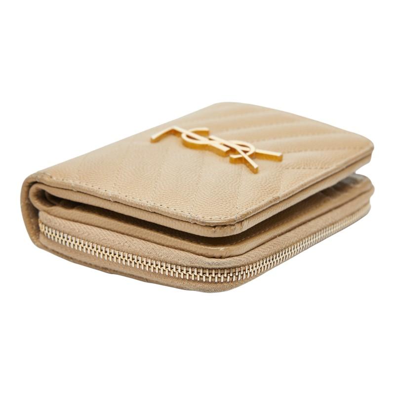 【美品】イブサンローラン 二つ折り財布 ベージュ 本物 正規品 サンローラン 二つ折りジップ財布 ベージュ 本物 正規品