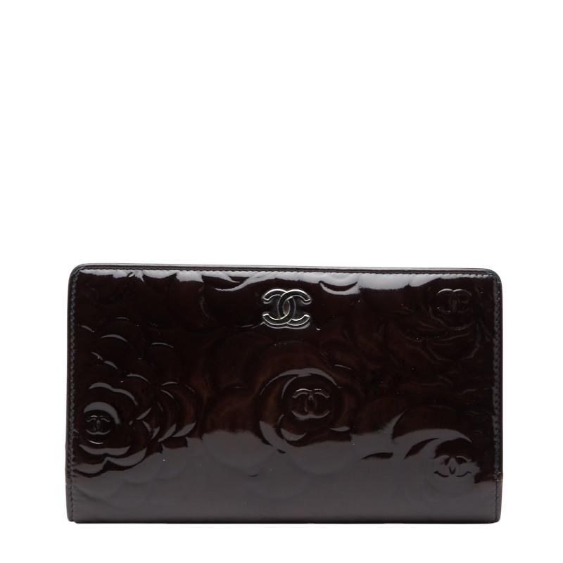 【美品】CHANEL 二つ折り財布 カメリア ココマーク パテントレザー CHANEL（シャネル） カメリア ココマーク 二つ折り財布 ブラック