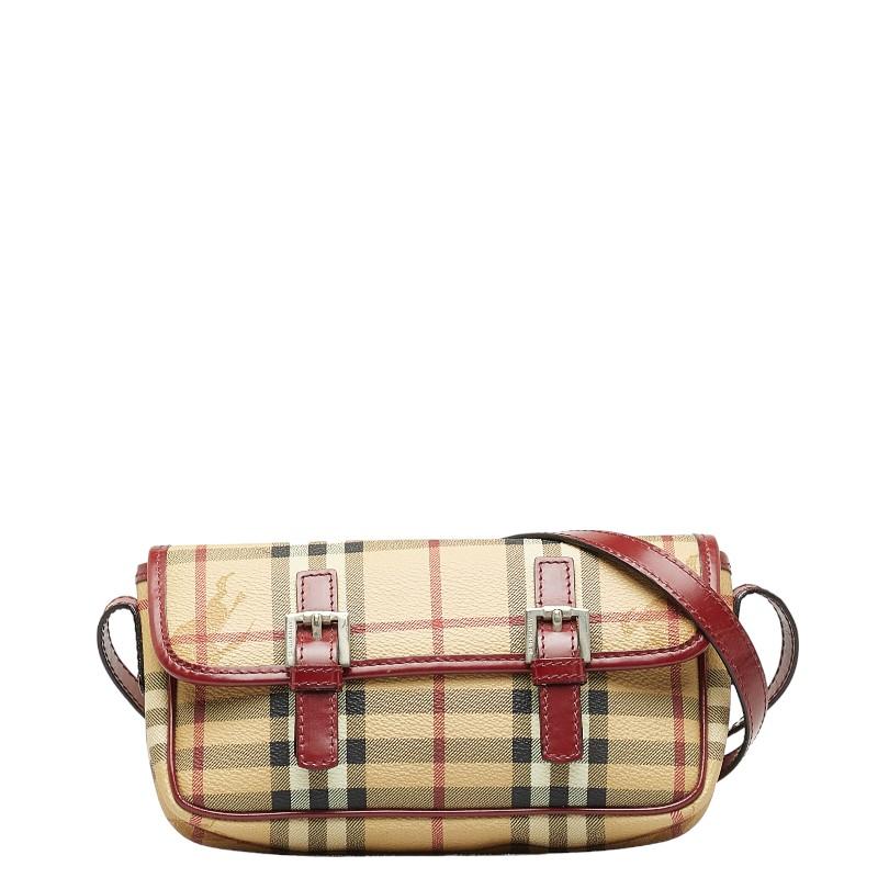 バーバリー ノバチェック シャドーホース ショルダーバッグ ベージュ レッド PVC レザー レディース BURBERRY 【中古】 BURBERRY バーバリー シャドーホース ノバチェック 斜め掛け