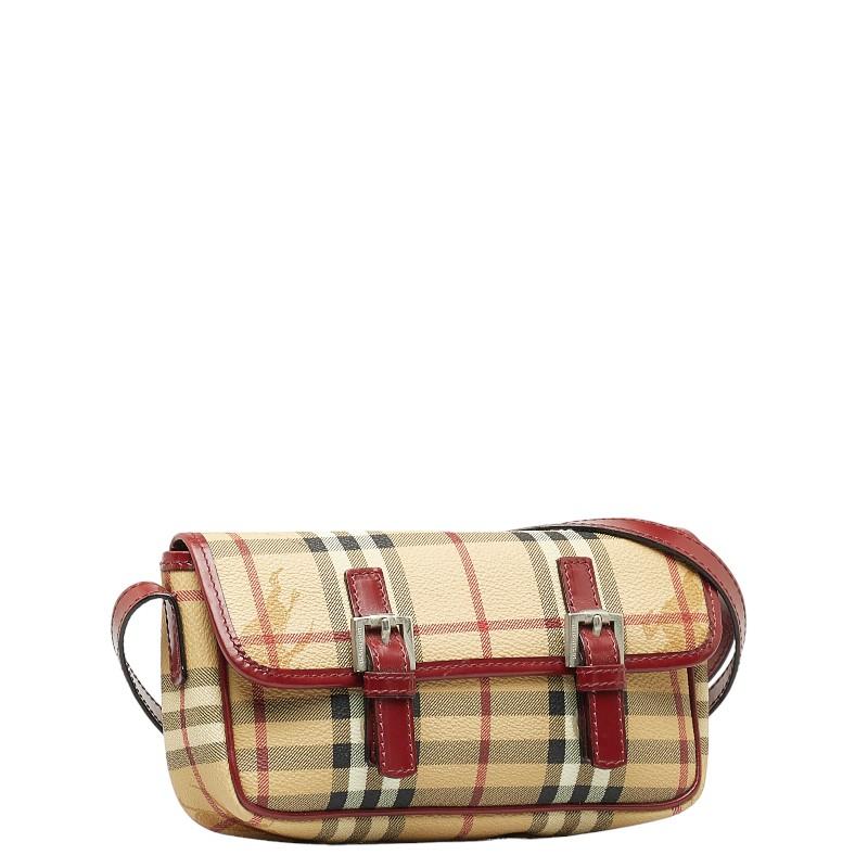 バーバリー シャドーホース ノバチェック 斜め掛け ショルダーバッグ ベージュ レッド PVC レザー レディース BURBERRY 【中古】｜ginzaparis2｜02