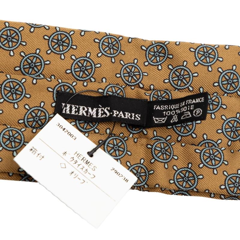 HERMES（エルメス） アスコットタイ 舵 モチーフ スカーフ カーキ
