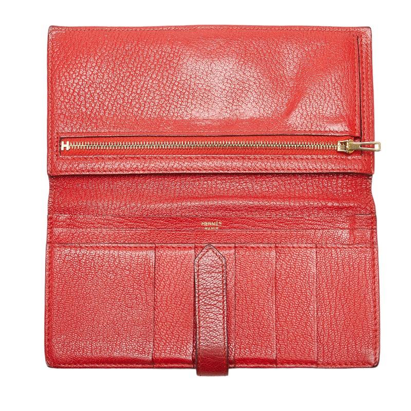 HERMES エルメス ベアンスフレ 二つ折り財布 長財布 ルージュ レッド 