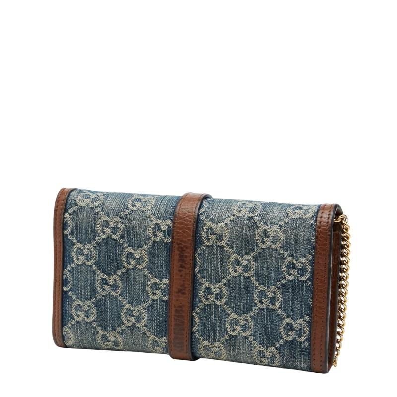 未使用‼️ GUCCI グッチ GG コンパクトウォレット ジャッキー　デニム 栄】【GUCCI】グッチ 652681 ジャッキー1961 デニム レザー チェーン