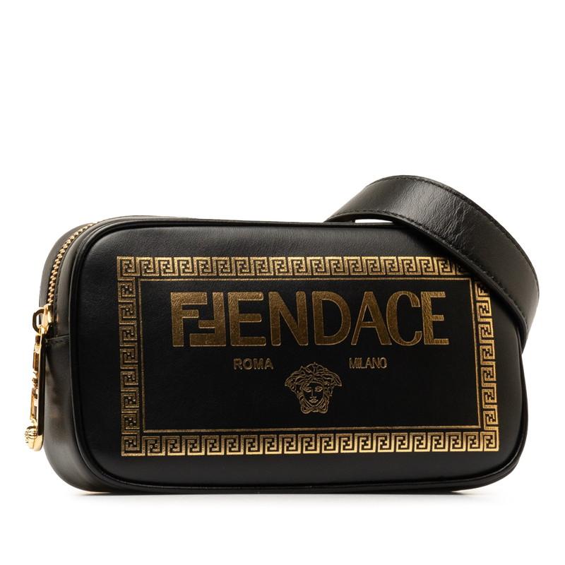 フェンディ ×ヴェルサーチ FENDACE フェンダーチェ 斜め掛け ショルダーバッグ 7M0285 ブラック レザー レディース FENDI 【中古】_1