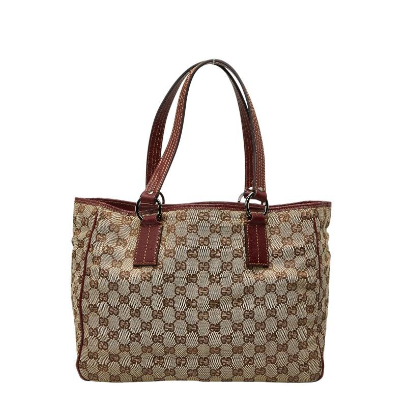 GUCCI キャンバスレザー　GG柄　ベージュ/レッド　トートバッグ　美品 GUCCI（グッチ） GGキャンバス トートバッグ ハンドバッグ ベージュ