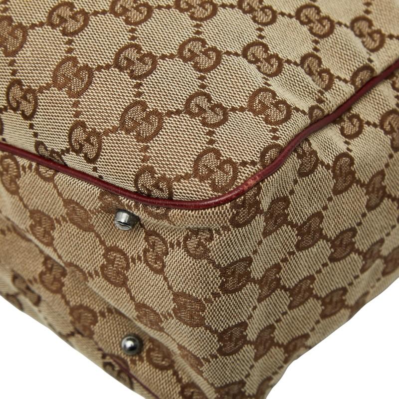 GUCCI キャンバスレザー　GG柄　ベージュ/レッド　トートバッグ　美品 GUCCI（グッチ） GGキャンバス トートバッグ ハンドバッグ ベージュ