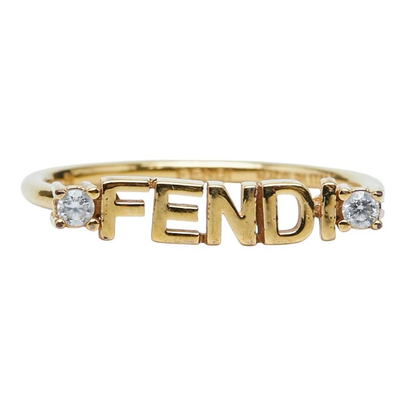 美品✨　FENDI　フェンディ　リング　指輪　ゴールド　ロゴ　1704 FENDI（フェンディ） ロゴ リング 指輪 ゴールド メッキ クリスタル
