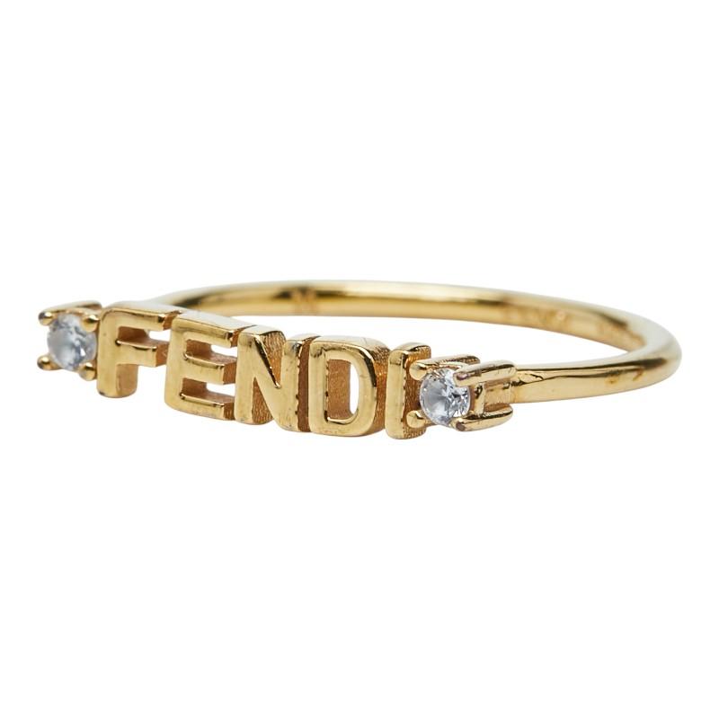FENDI（フェンディ） ロゴ リング 指輪 ゴールド メッキ クリスタル