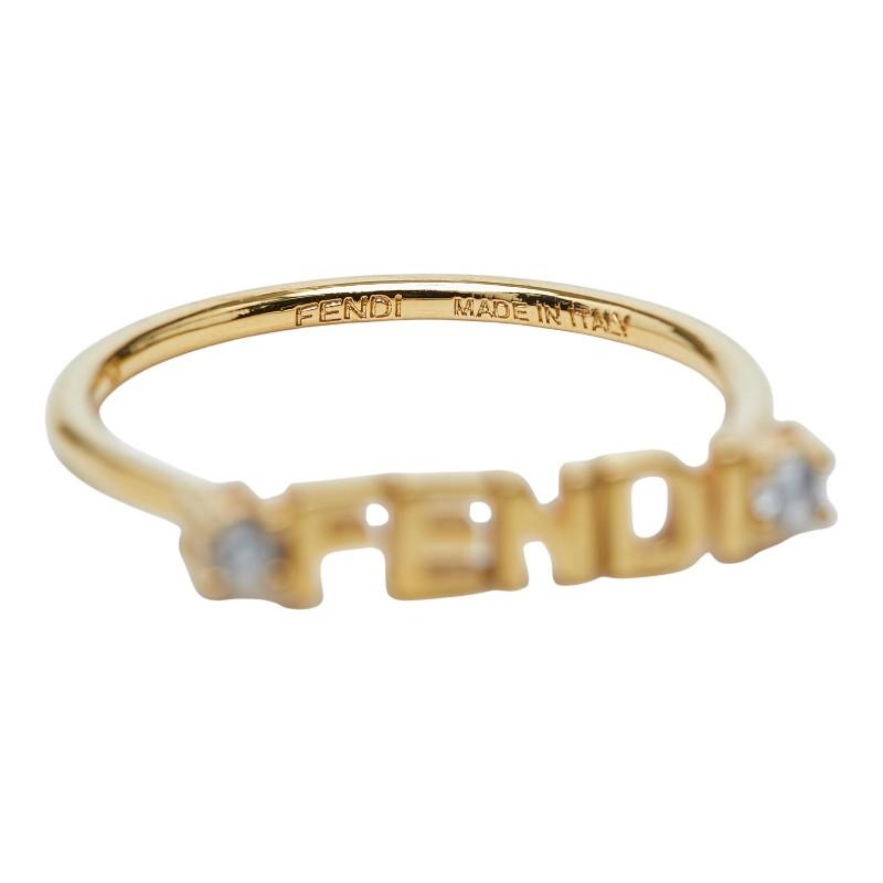 美品✨　FENDI　フェンディ　リング　指輪　ゴールド　ロゴ　1704 FENDI（フェンディ） ロゴ リング 指輪 ゴールド メッキ クリスタル