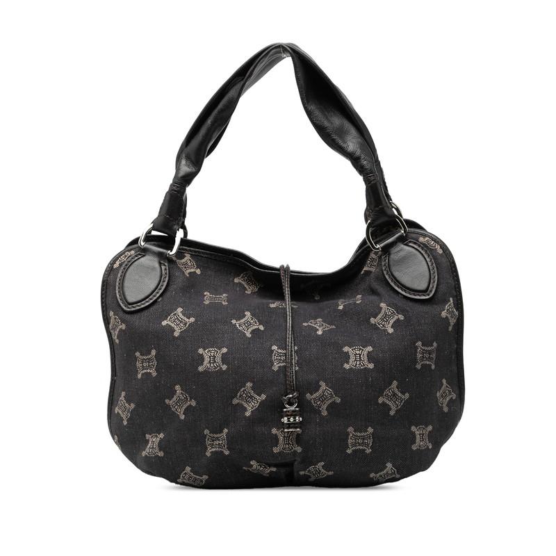 希少☆セリーヌ トリオンフ金具 デニムキャンバス ハンドバッグ トートバッグ 黒 CELINE（セリーヌ） トリオンフ ハンドバッグ トートバッグ インディゴ