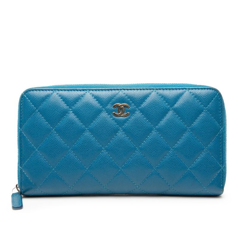 CHANEL マトラッセ ラウンドファスナー 長財布 ブルー ココマーク CHANEL（シャネル） ココマーク マトラッセ ラウンドファスナー 長財布