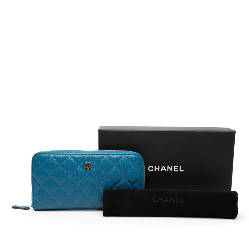 CHANEL マトラッセ ラウンドファスナー 長財布 ブルー ココマーク CHANEL（シャネル） ココマーク マトラッセ ラウンドファスナー 長財布