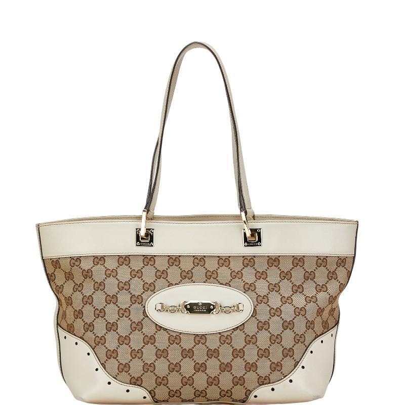 GUCCI ベージュ キャンバス トートバッグ グッチ GUCCI ベージュ×ピンク キャンバス×レザー ショルダー