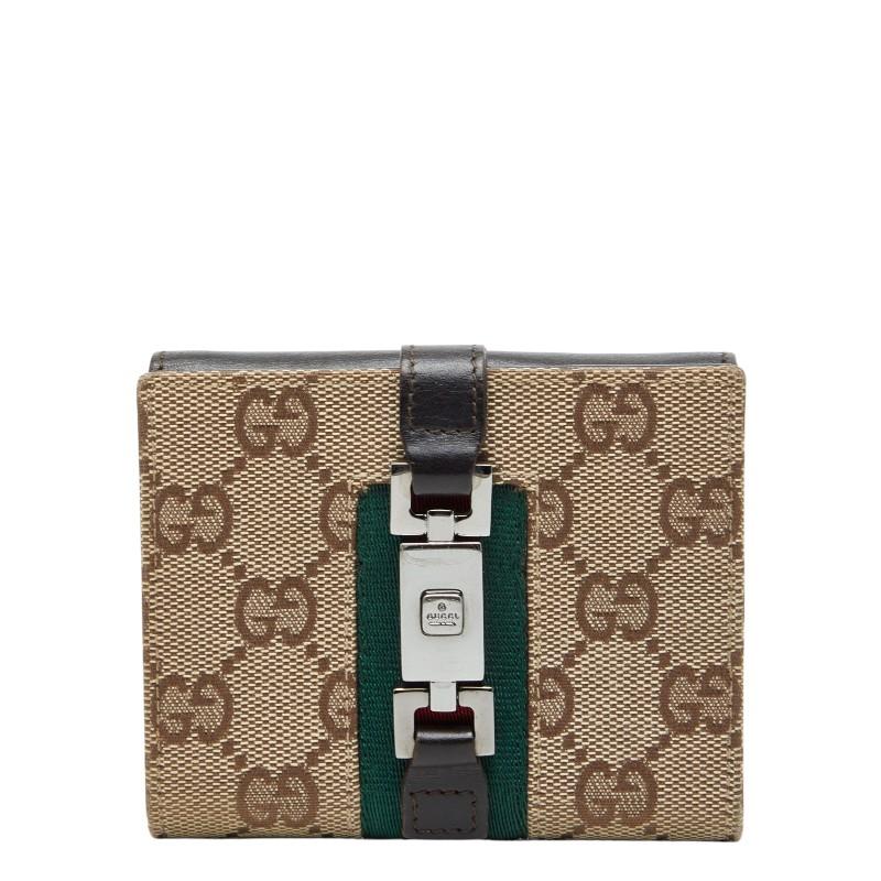 GUCCI GGキャンバス 二つ折り　財布　グッチ　ジャッキー　シェリー　レザー 04 美品 GUCCI グッチ 二つ折り財布 ジャッキー シェリーライン GG