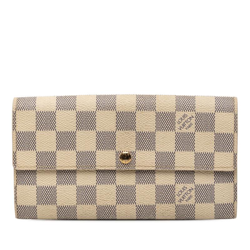 ルイ ヴィトン 二つ折り 長財布 グレー ホワイト ダミエ アズール N61735 美品 財布 ダミエキャンバス 中古 CA4098 LOUIS VUITTON ホック フラップ ロング ウォレット ヴィンテージ 定番 人気 白 ロゴ brandofqueen_16436_2
