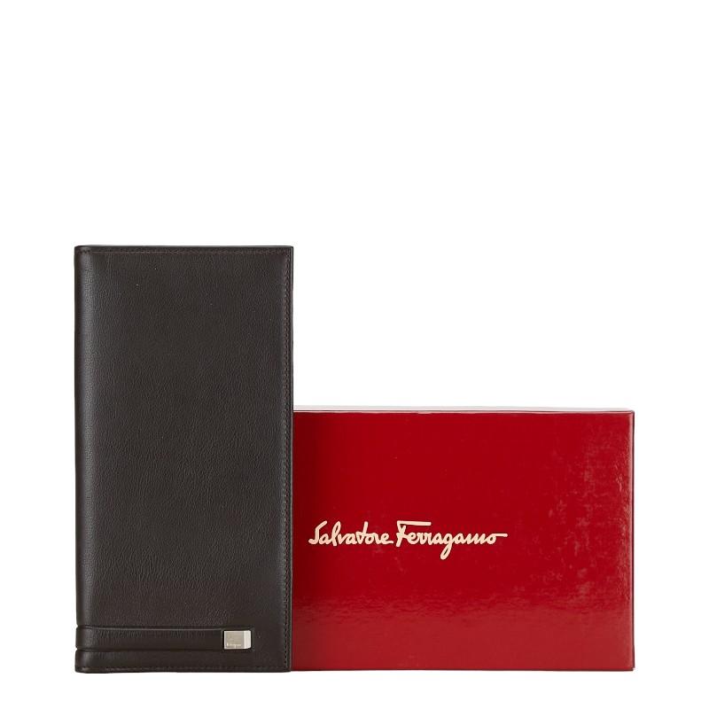 サルヴァトーレフェラガモ 長財布 ブラウン レザー メンズ Salvatore