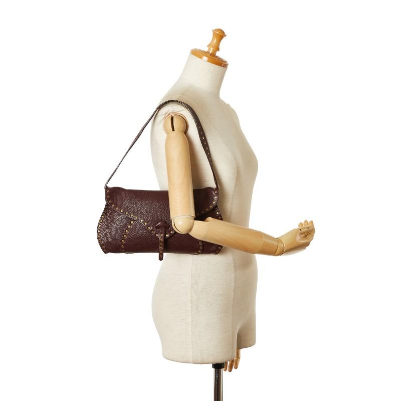 CELINE セリーヌ スタッズ ワンショルダーバッグ ワインレッド