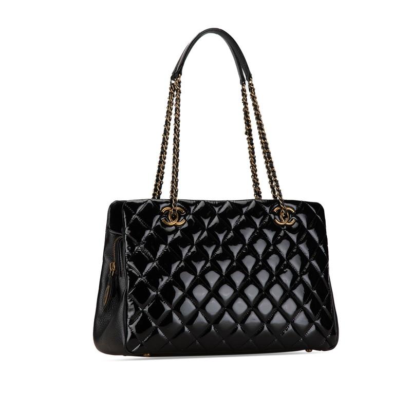 シャネル CHANEL マトラッセ チェーン トートバッグ CC ココマーク 肩掛け Wチェーンバッグ ショルダーバッグ エナメル ブラック CHANEL - シャネル CHANEL マトラッセ チェーン トートバッグ CC ココ