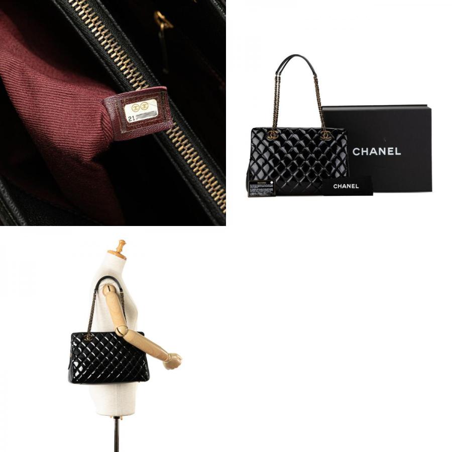 シャネル CHANEL マトラッセ チェーン トートバッグ CC ココマーク 肩掛け Wチェーンバッグ ショルダーバッグ エナメル ブラック CHANEL（シャネル） マトラッセ ココマーク チェーン トートバッグ
