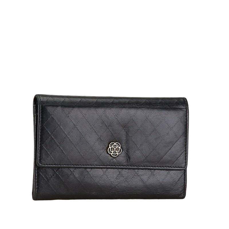CHANEL シャネル カメリア 二つ折り コンパクト レザー ブラック CHANEL（シャネル） カメリア マトラッセ GINZA 銀座 ミディアム
