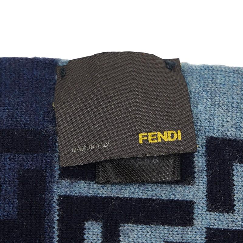 FENDI（フェンディ） ズッカ FFロゴ マフラー ネイビー系 ウール