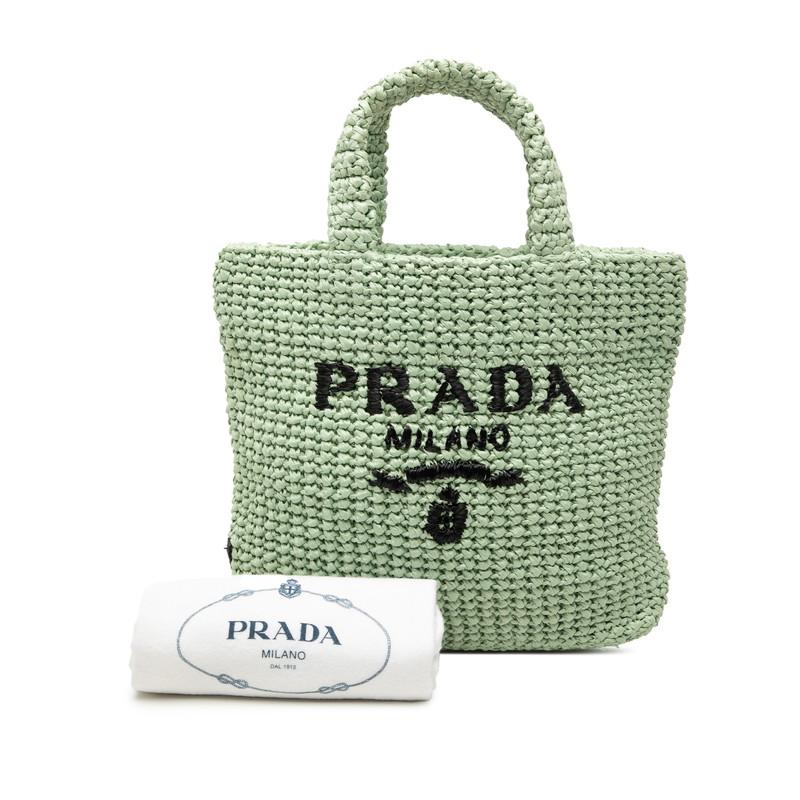 T*A様 新品　未使用　プラダ　スモール　クロシェ　トートバッグ　グリーン×ホワ PRADA（プラダ） トライアングルロゴ スモール クロシェ ハンドバッグ