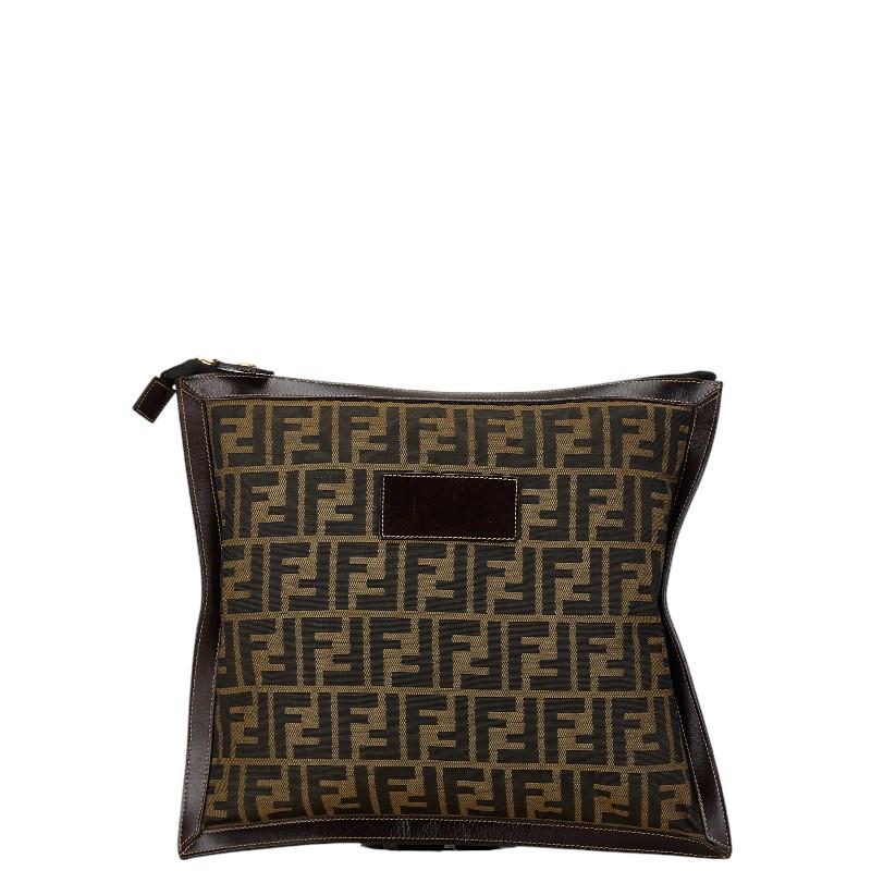 FENDI フェンディ ズッカ ポーチ ブラウン キャンバス レザー 