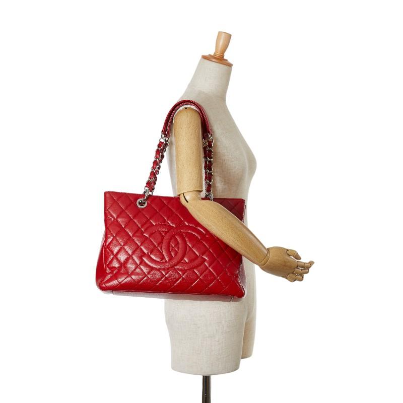 CHANEL マトラッセ/チェーントートバッグ/レザー/RED/ココマーク