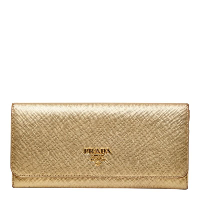 PRADA（プラダ） 長財布 ゴールド サフィアーノレザー レディース
