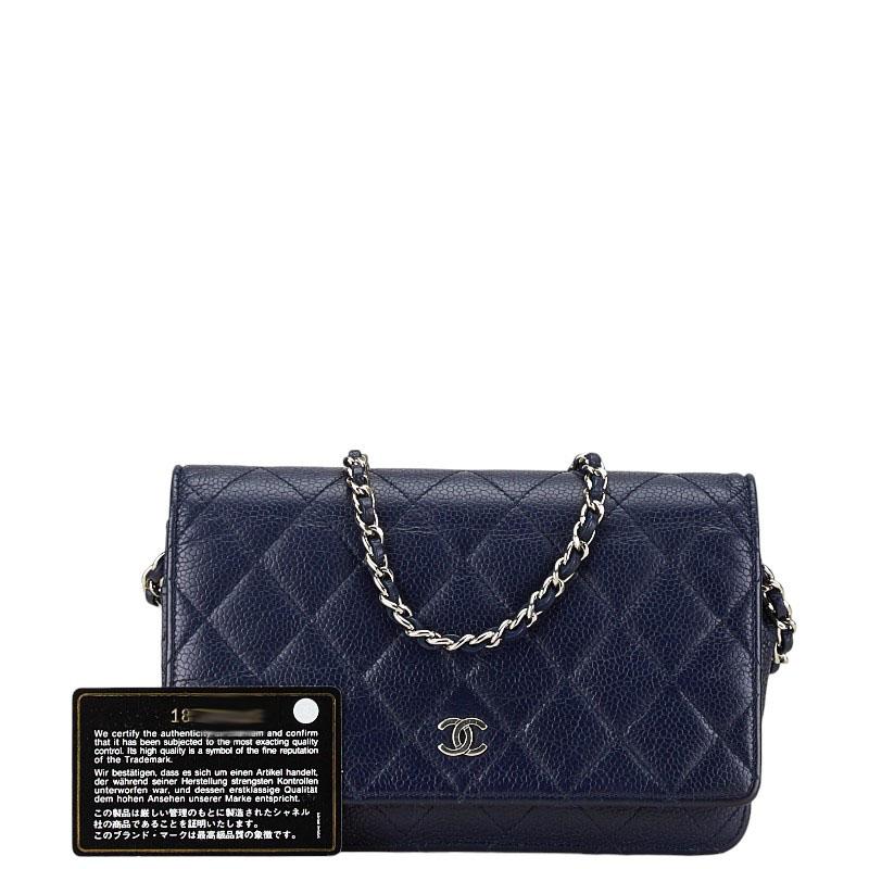 CHANEL ネイビー 長財布　キャビアスキン CHANEL（シャネル） ココマーク マトラッセ 長財布 チェーンウォレット