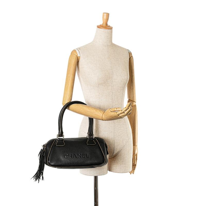 美品　シャネル　レザー　フリンジ　タッセル　ハンドバッグ　ベージュ CHANEL フリンジ レザー ハンドバッグ